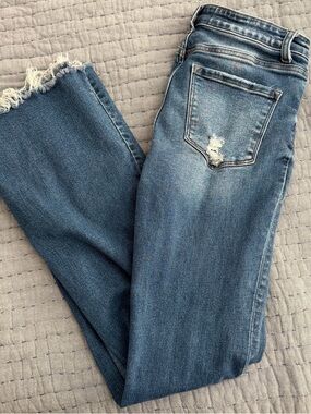 Flying Monkey Women’s Mid Wash Blue Distressed Flare Jeans Size 28